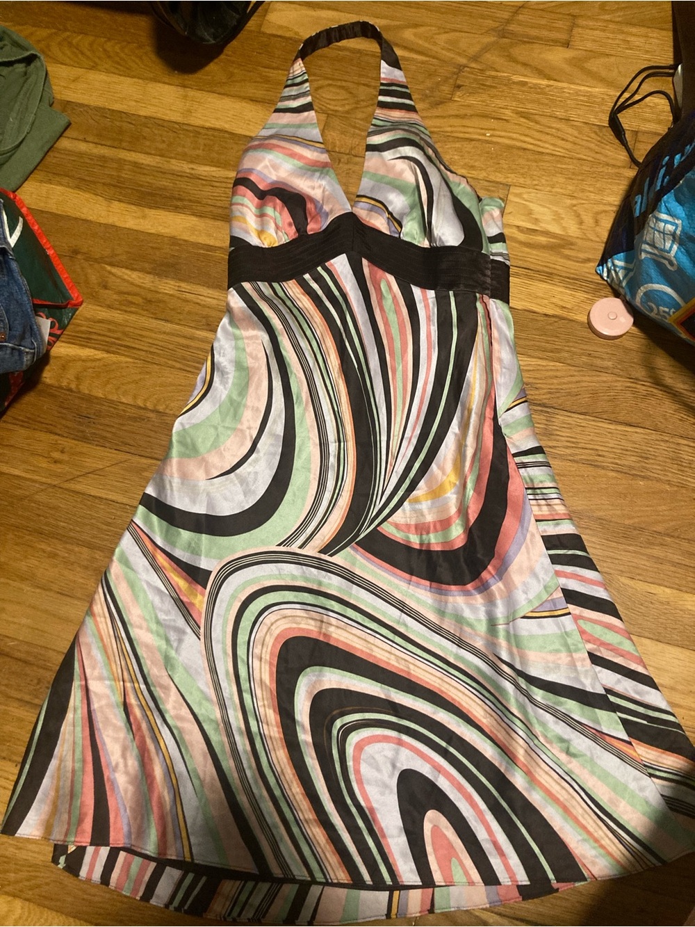 Laundry Shelli Segal 100% silk lining groovy funky midi halter dress